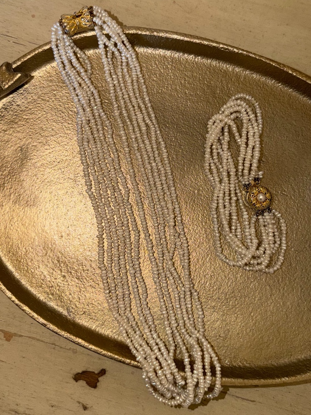 Vintage Multi Strand Seed Pearl Necklace & Bracelet